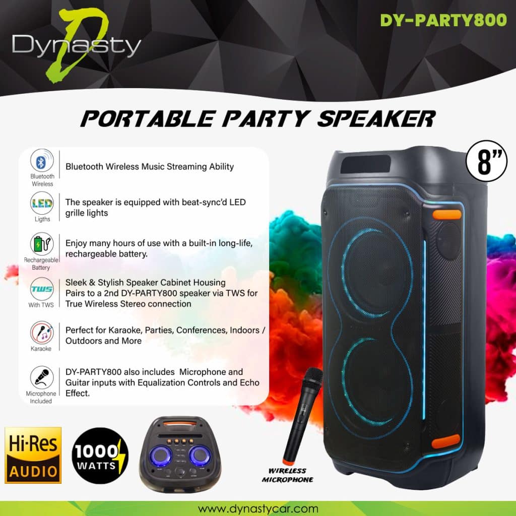PARLANTE PORTATIL BLUETOOTH 8"DUAL MIC 1000WATTS HI-RES TWS USB TF FM AUX LUCES