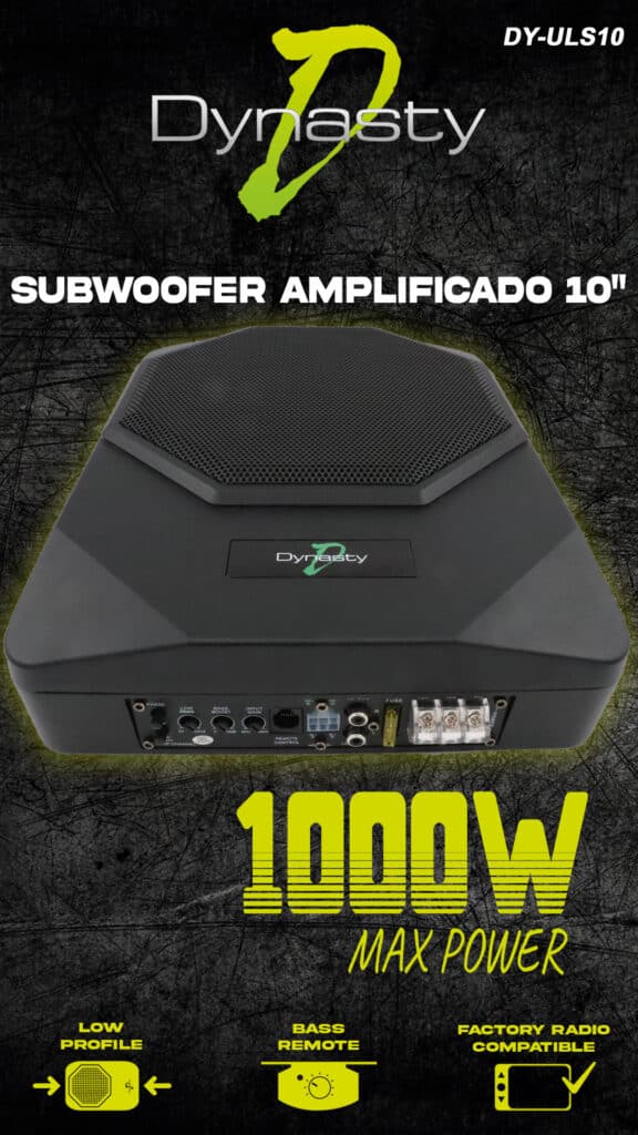 CAJA AMPLIFICADA PLANA SUBWOOFER 10" SLIM DELGADA DEBAJO ASIENTO 500 WATTS MAX