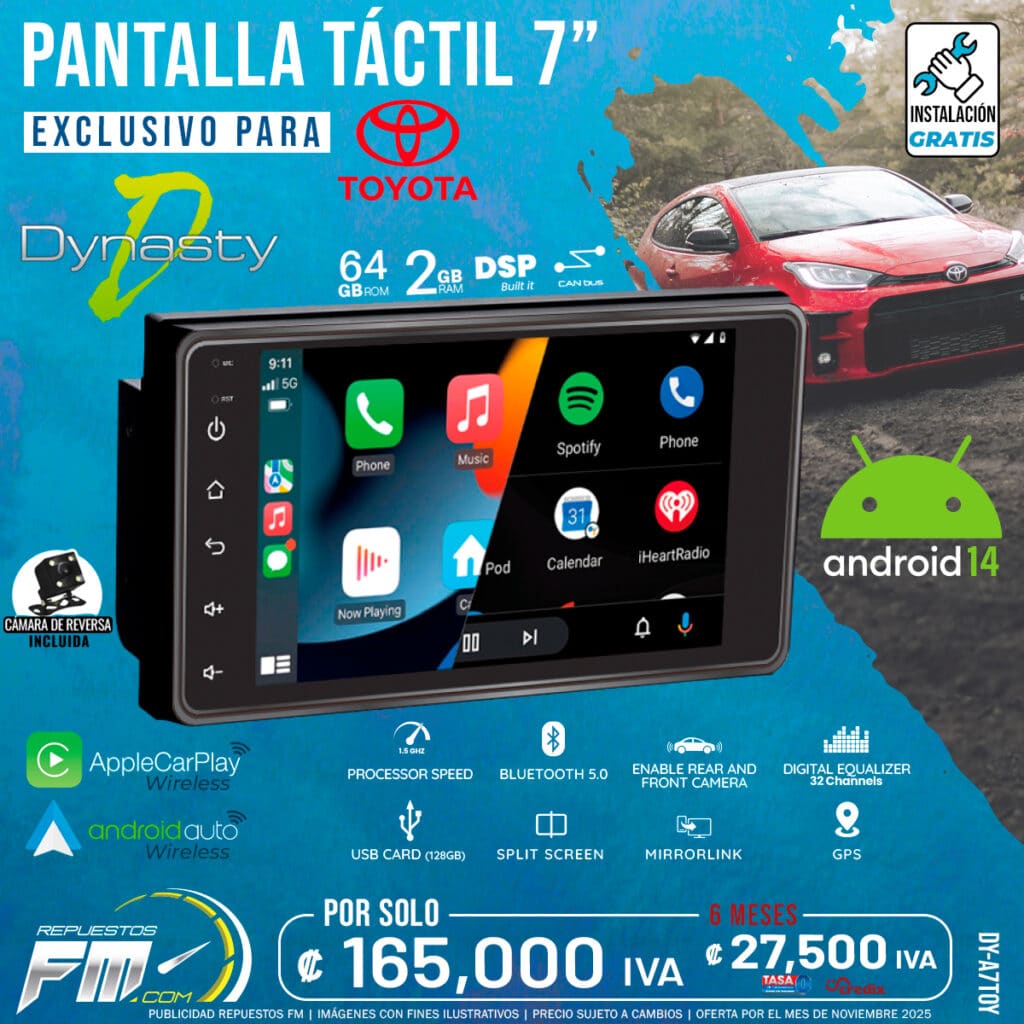 PANTALLA 7" ANDROID 14 TOYOTA 2+64G 4 NUCLEOS BLUETOOTH GPS WIFI HD