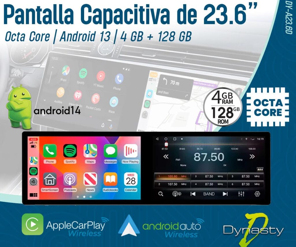 PANTALLA 23.6" 4+128GB 8 CORE ANDROID13 360 CAMARAS DSP 2.0GHZ CARPLAY 9" 10"